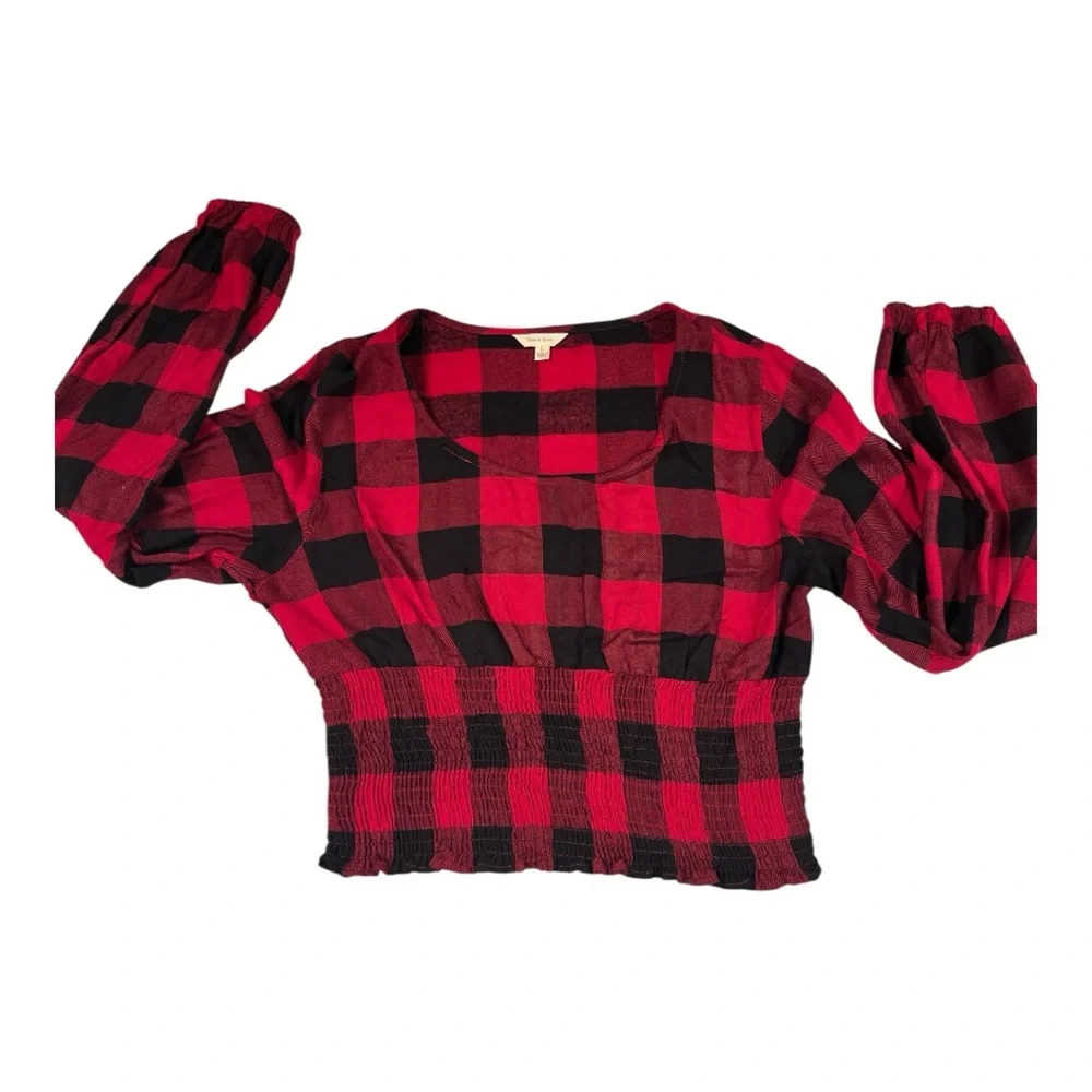 Sim & Sam Buffalo Plaid Red and Black Women's Top. Size large